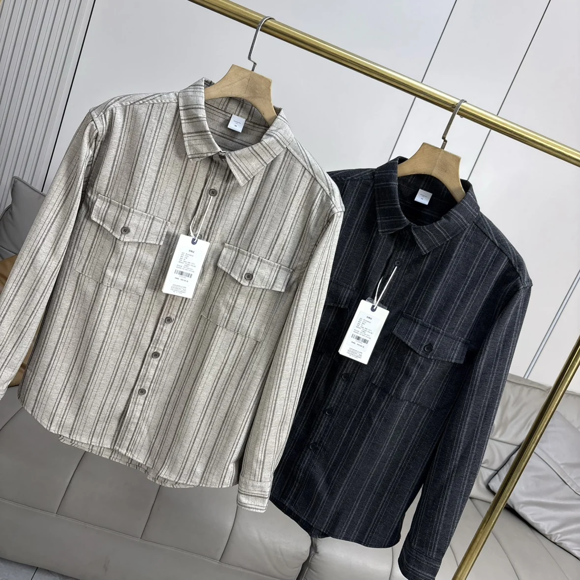 

Retro Japanese Striped Long Sve Men's irt Spring Autumn Casual Loose Workwear irt Jaet Breathable Non-stretch Polyes...