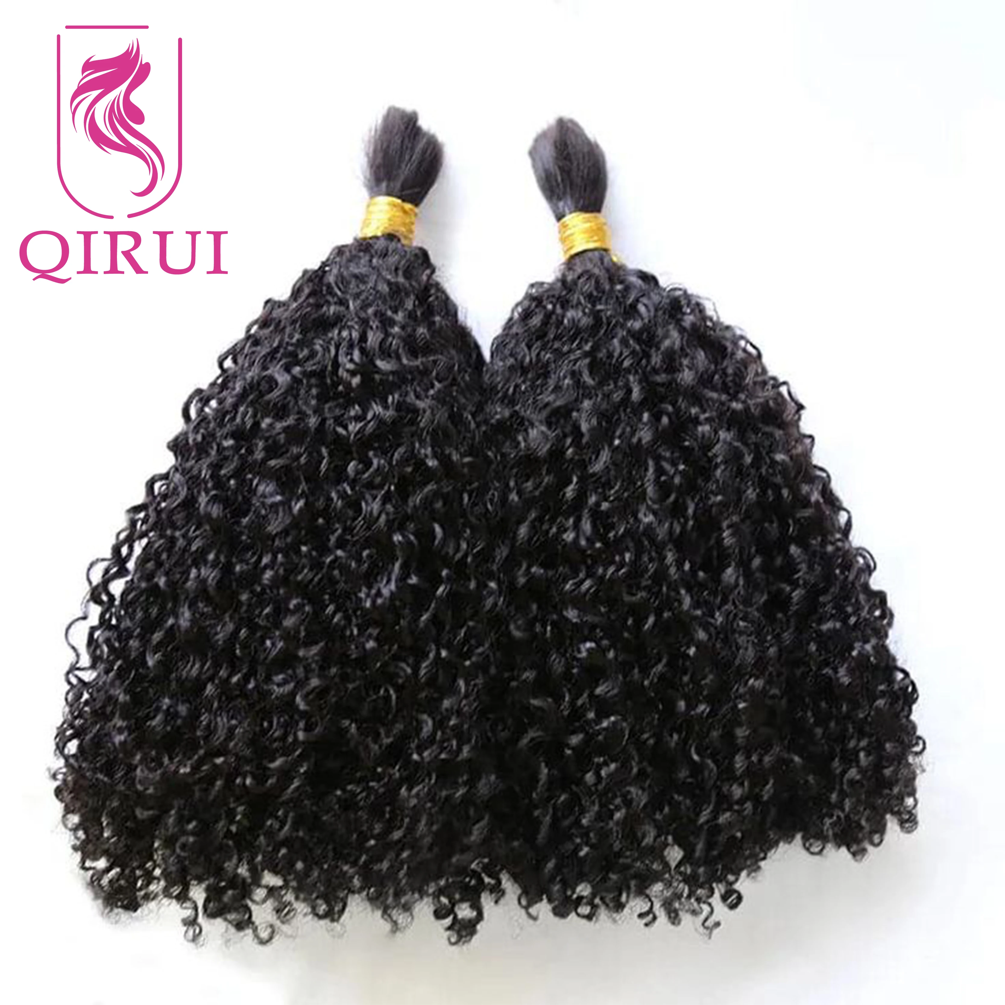 

Kinky Curly Bulk Human Hair For Braiding Color 2 4 Bulk Human Hair Extensions Bundles For Boho Knotless Braids Double Drawn