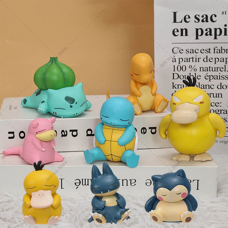 Mini Pokemon Cute Psyduck Snorlax Munchlax Squirtle Slowpoke Sleeping Ver. Kawaii Action Figure Toys Kids Christmas Gifts