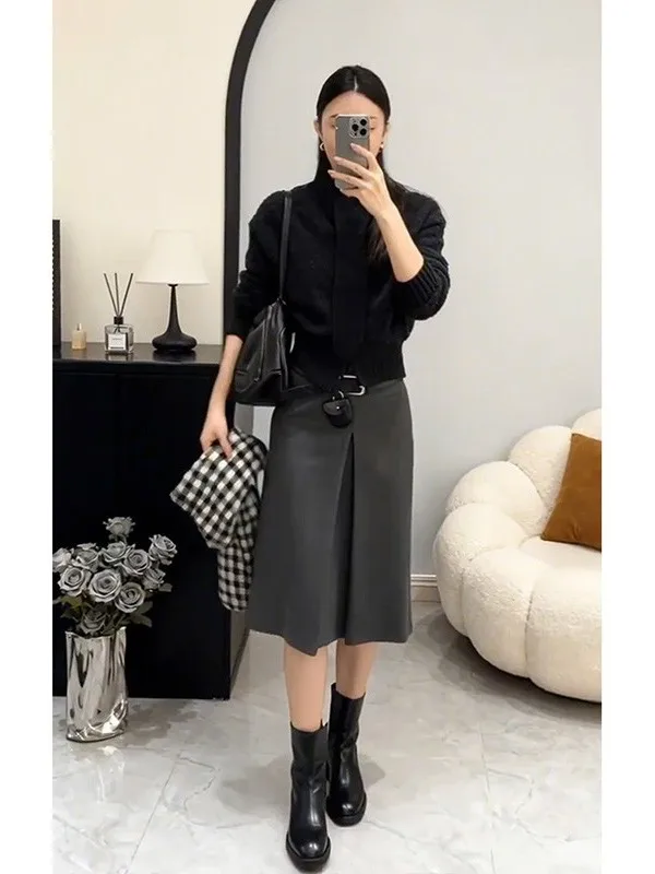 High Waist Slimming Korean Design Half Body Skirt for Women Beautiful A-Line Skirt Autumn Winter New Style Elegant Feel