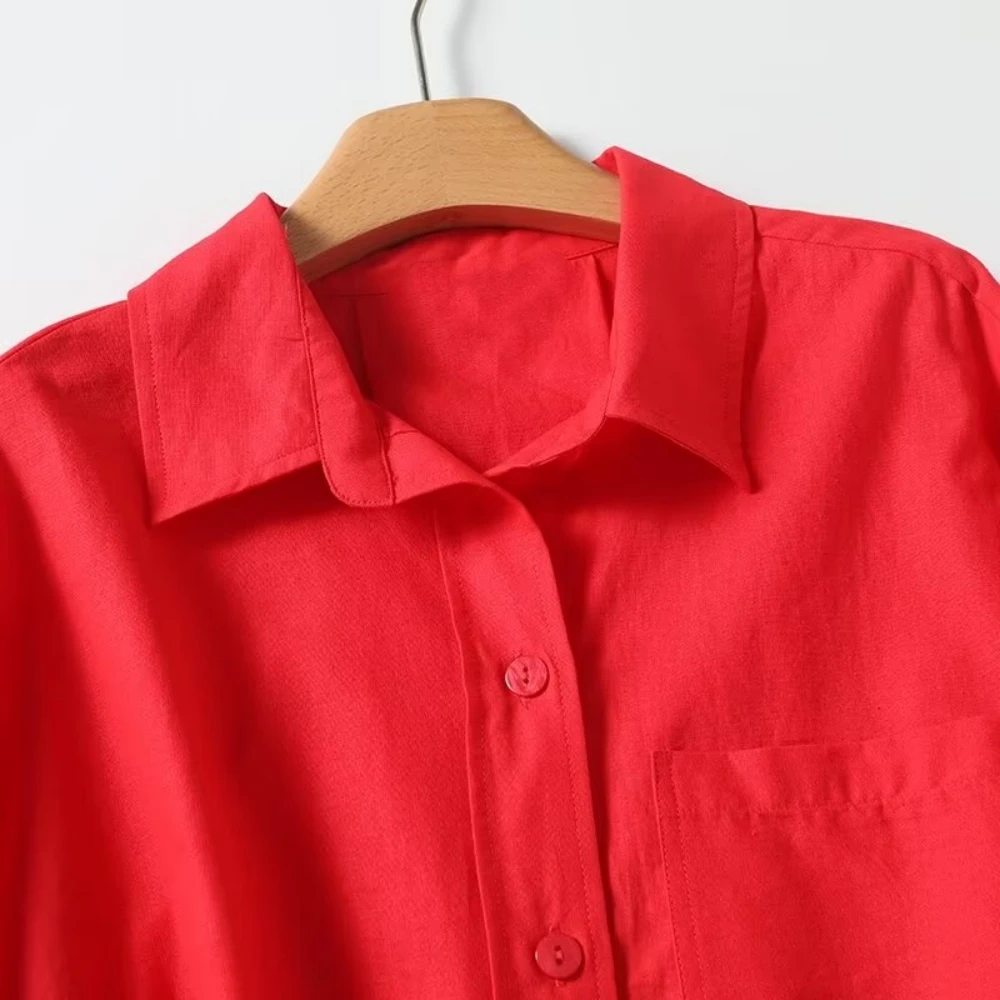 Cos Lris 2024 Summer Women's French Commuter Style Pocket Decoration Loose Long Sleeve Lapel Solid Color Shirt