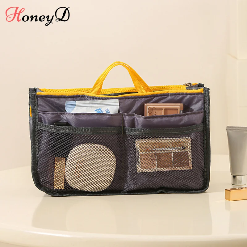 Women Cosmetic Organizer Bag Nylon Travel Insert Organizer Handbag Foldable Large Capacity Insert Bag Liner Makeup Tote