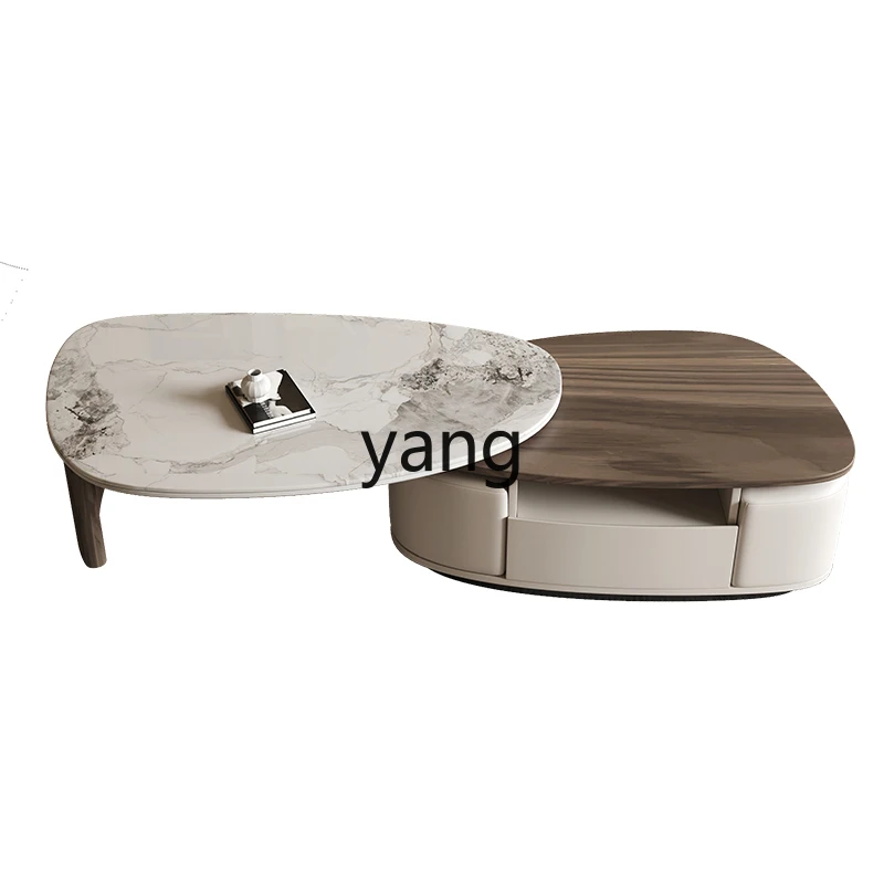 

Yjq minimalist round rock slab coffee table small apartment living room household high-end rotating coffee table