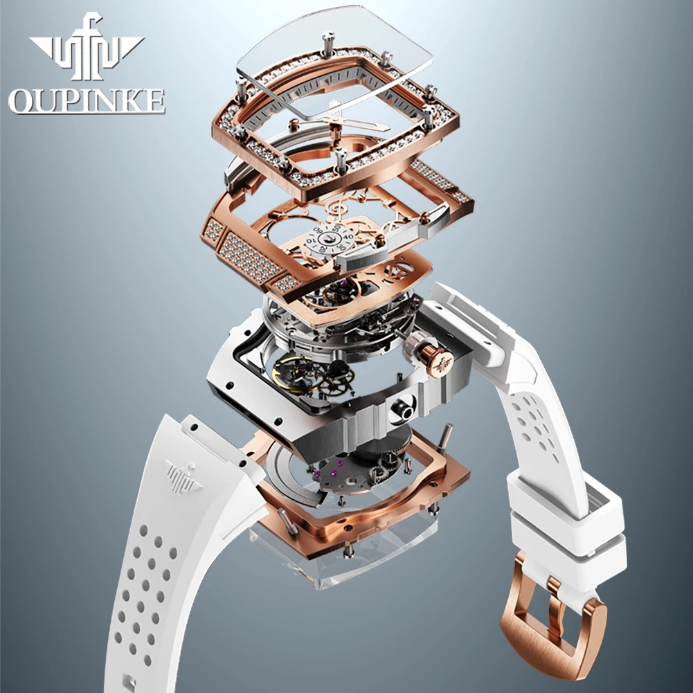 OUPINKE 3220 Elegant Women Mechanical Watch Hollow Sapphire Mirror Diamond Watch Luxury Waterproof Women Automatic Watch Reloj