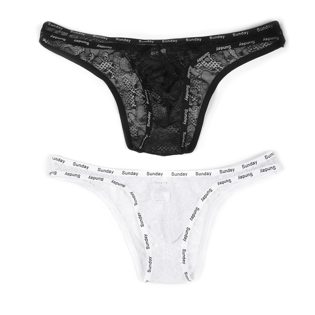 

Breathable Mens Lace See Through Briefs Underwear Exotic Lingerie Style Low Waist High Stretch Fabric for Sleepwear