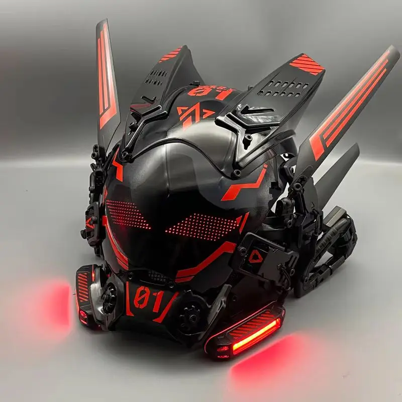 Cyber Punk Cos Masker Cosplay Mech Soldaat Met LED-licht Rollende ondertitels Schermmasker Technologie App Controle Helm Feestrekwisieten