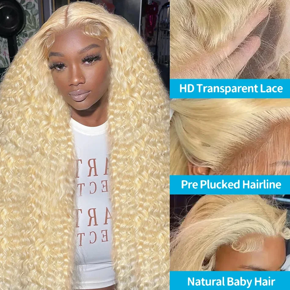 Honey Loiro Lace Front Perucas para Mulheres, Cabelo Humano, Onda Profunda, 13x4 HD Transparente Lace Frontal Perucas, Densidade 180%, 613