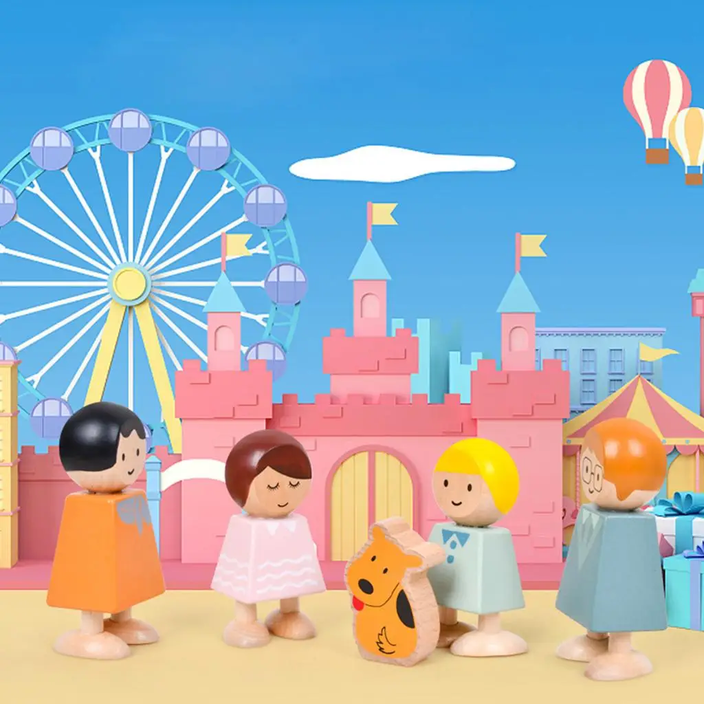 5x Wooden Building Blocks Set Cognition Family Toys Educational Toys Puzzle Blocks for Boys and Girls