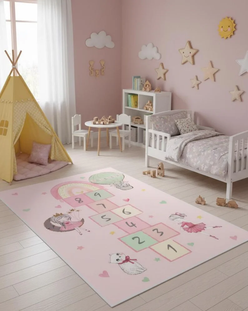 Kids Hopscotch Rug Play Mat Numbers Learning Living Room Carpet Sofa Mat Door Mat Bedroom Carpet Outdoor Home Carpets Decoration