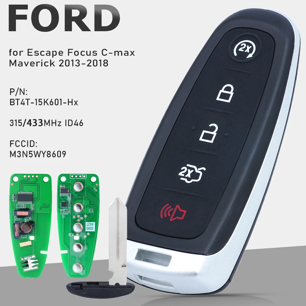 KEYECU for Ford Edge Explorer Escape Flex Focus Taurus Smart Remote Key 315MHz / 433MHz ID46 Fob M3N5WY8609 BT4T-15K601-Hx