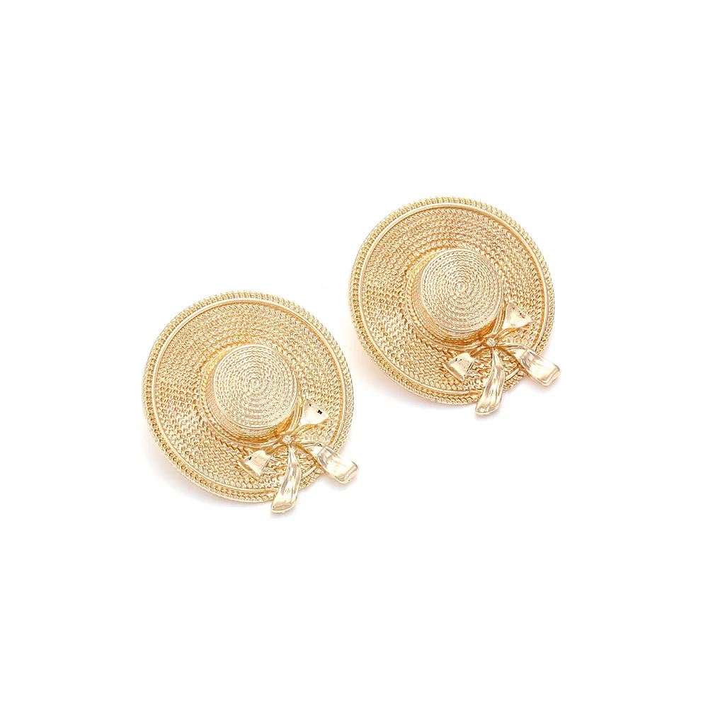 Simple design bow hat earrings retro temperament straw hat stud earrings fun cute earrings women