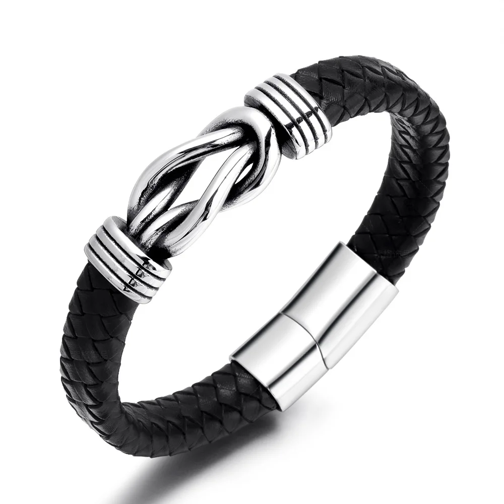 Vintage Creative Twist Hand-woven Cowhide Titanium Steel Men's Bracelet Stainless Steel Fashion Jewelry Gifts