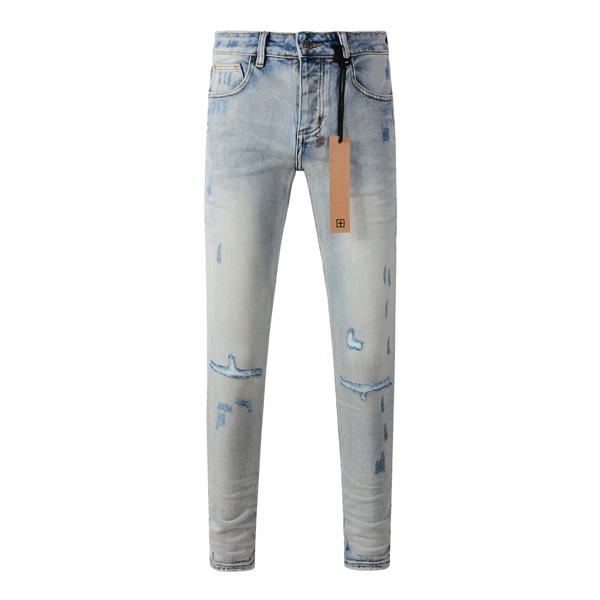 KSUBI Cross Jeans American High Street Paint Hole Trend Low Rise Skinny Denim Pants Pleated Ripped Bleached Jeans