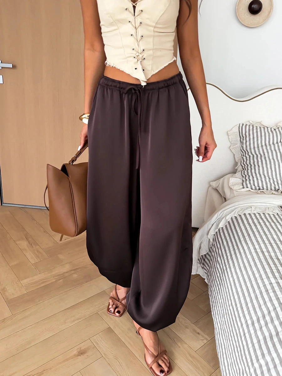 2026 Summer Women Harem Pants High Waist Drawstring Loose Wide Leg Trousers Green Casual Beach Vacation Outfit