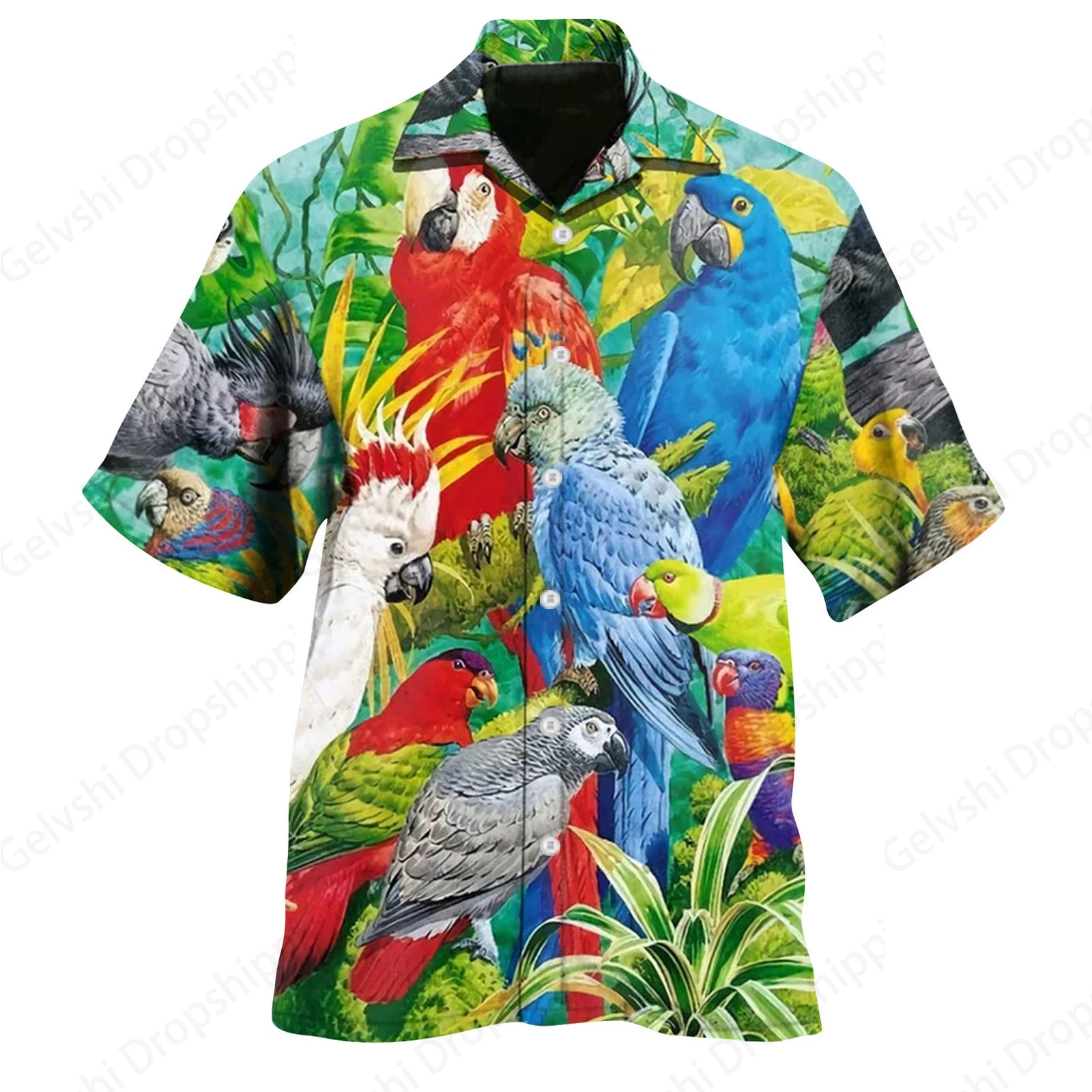 

Summer Hawaiian Shirts Birds Parrot 3d Print Short Sleeve Shirts Men Fashion Casual Oversized Shirt Male Blouses Lapel Camisas