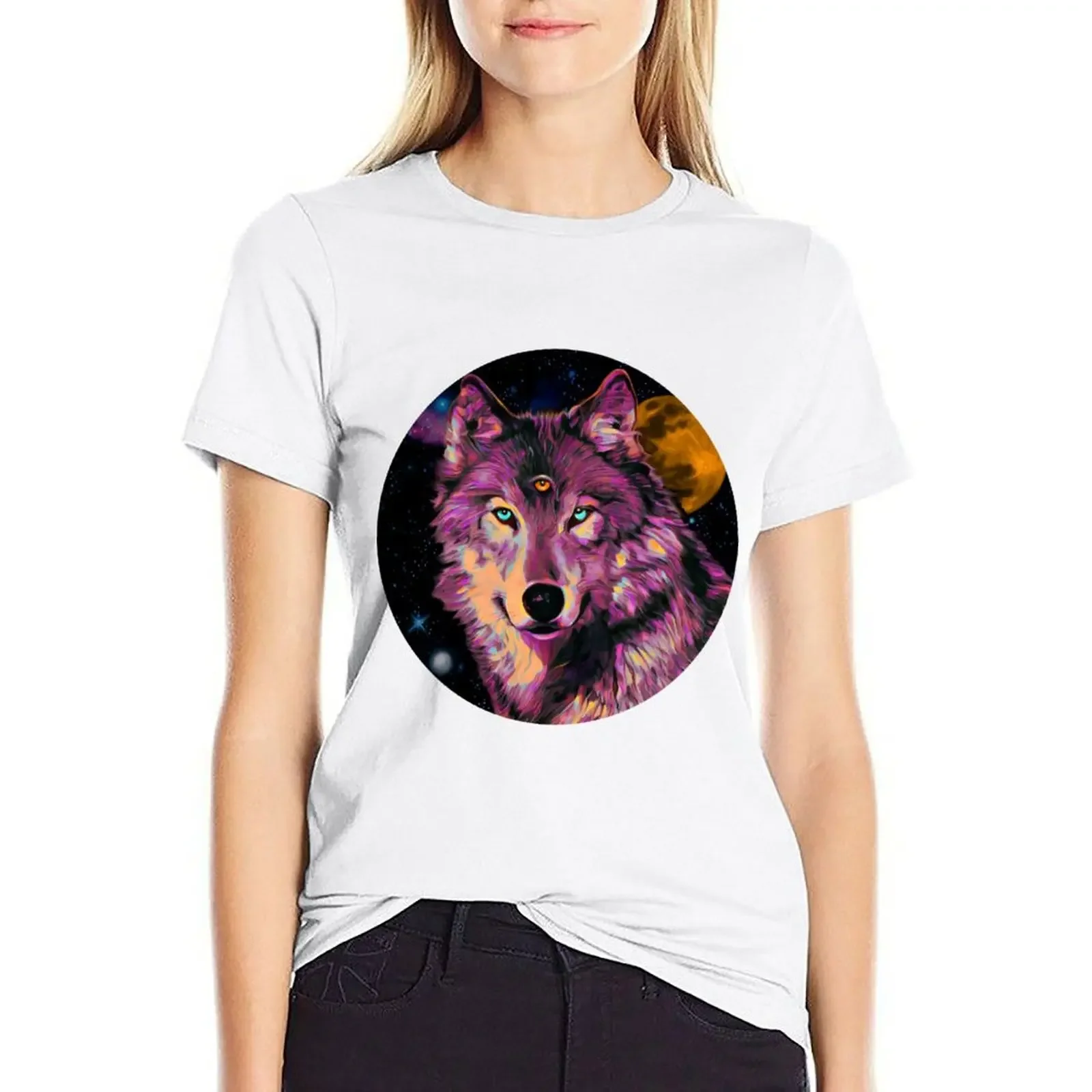 

Aware Wolf T-shirt tops hippie clothes t-shirt dress for Women long