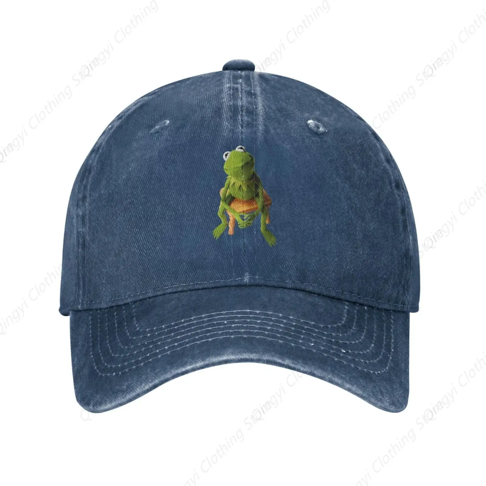 Kermit Music The and Frog Cap Unisex Adjustable Hip-Hop Fashion Washed Denim Caps for Outdoor Navy Blue