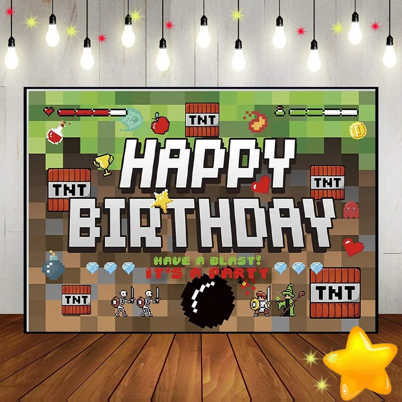 TOP 10 Game Happy Video Birthday Mining Dirt Block Backdrop Banner Photography Background Theme Party Decor Baby Birthday Banner