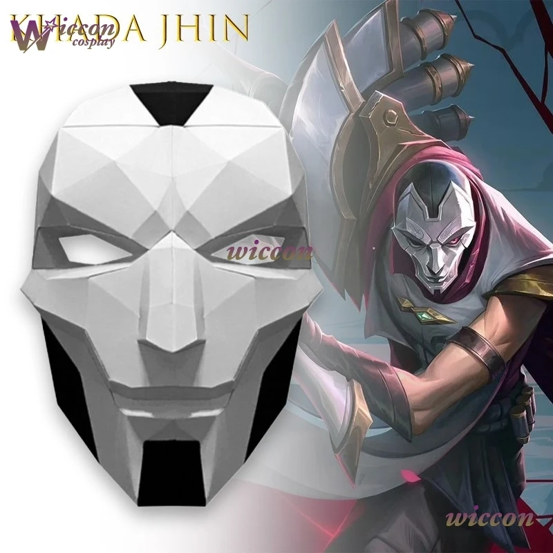 قناع CosC Khada Jhin Oni DIY الورقي لحفلة الهالوين للبالغين، قناع تنكري للرجال، زي المواد، منتجات غير مكتملة للحفلات
