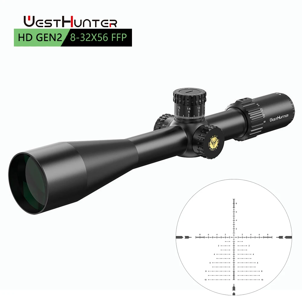 WestHunter HD GEN2 8-32X56 Cannocchiale FFP con primo piano focale, sistema di regolazione dello zero, ideale per caccia a lunga distanza, compatibile con tubi da 34 mm, reticolo in vetro inciso 1/10