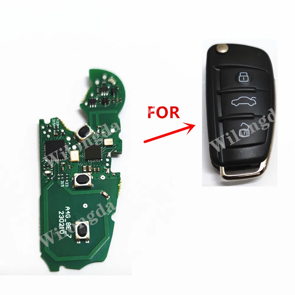 1pcs PCB not smart 3 BUTTON Remote key 868/433 Mhz electronic 8E Chip For Audi Q7 A6 2007 2008 2009 2010 2011 2012