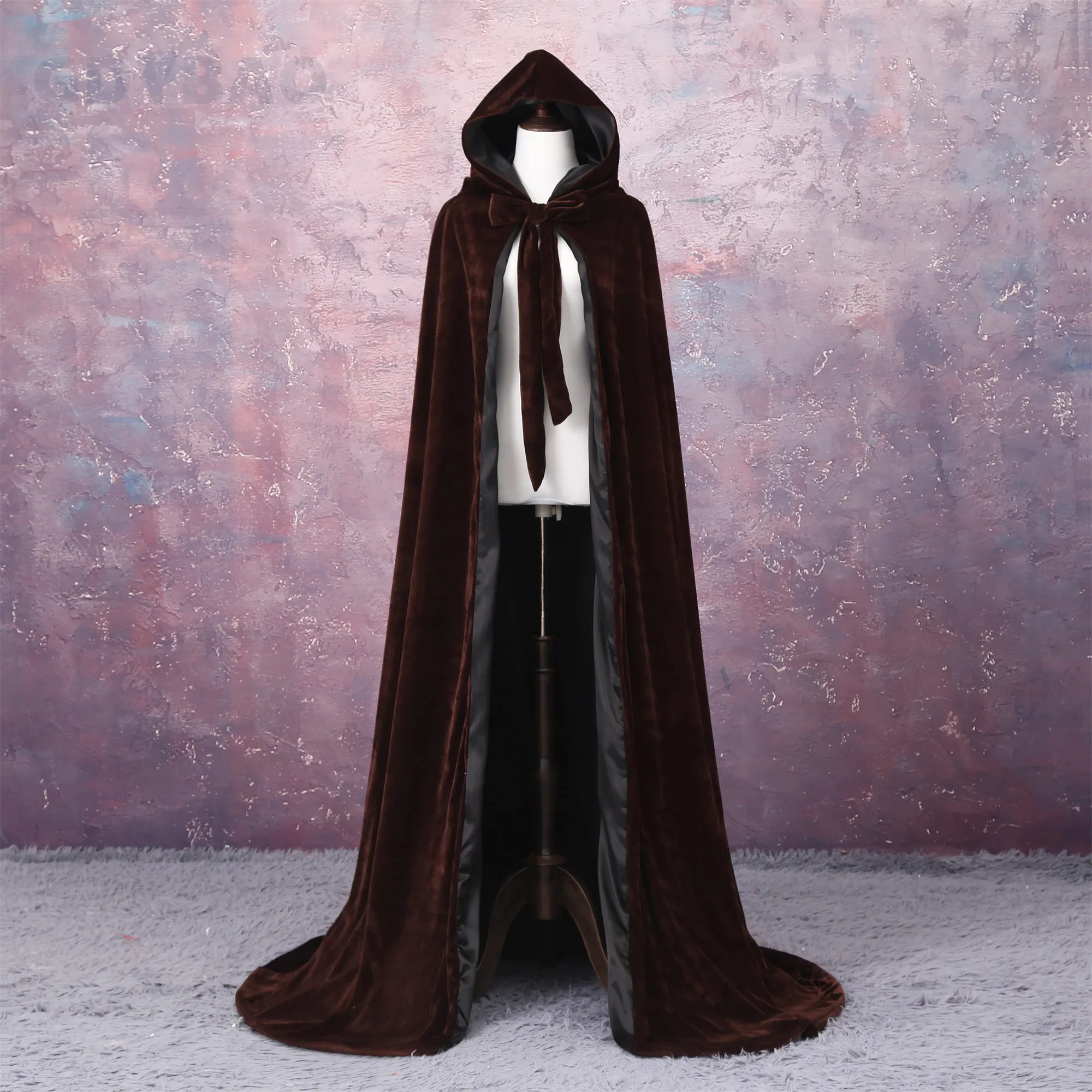 Cloak Hooded Women Men Fancy Cloak Velvet Hooded Adult Witch Long Purple Green Red Black Halloween