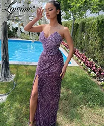 Aso Ebi Crystal Beaded Prom Dress Sequined Evening Women Party Second Reception Birthday Engagement Gowns Dresses Robe De Soiree