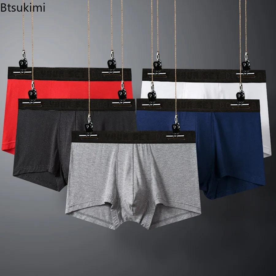 2026 Men's Modal Underwear Boxer Shorts Panties Solid Color Shorts Underpants for Men U-shaped Breathable Mid Waist Shorts Male