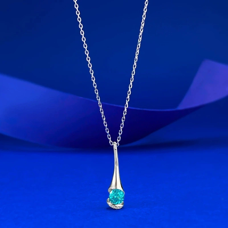 

S925 Серебряное ожерелье с каплевидной бутылкой Mini Waist 5.0 с синим драгоценным камнем