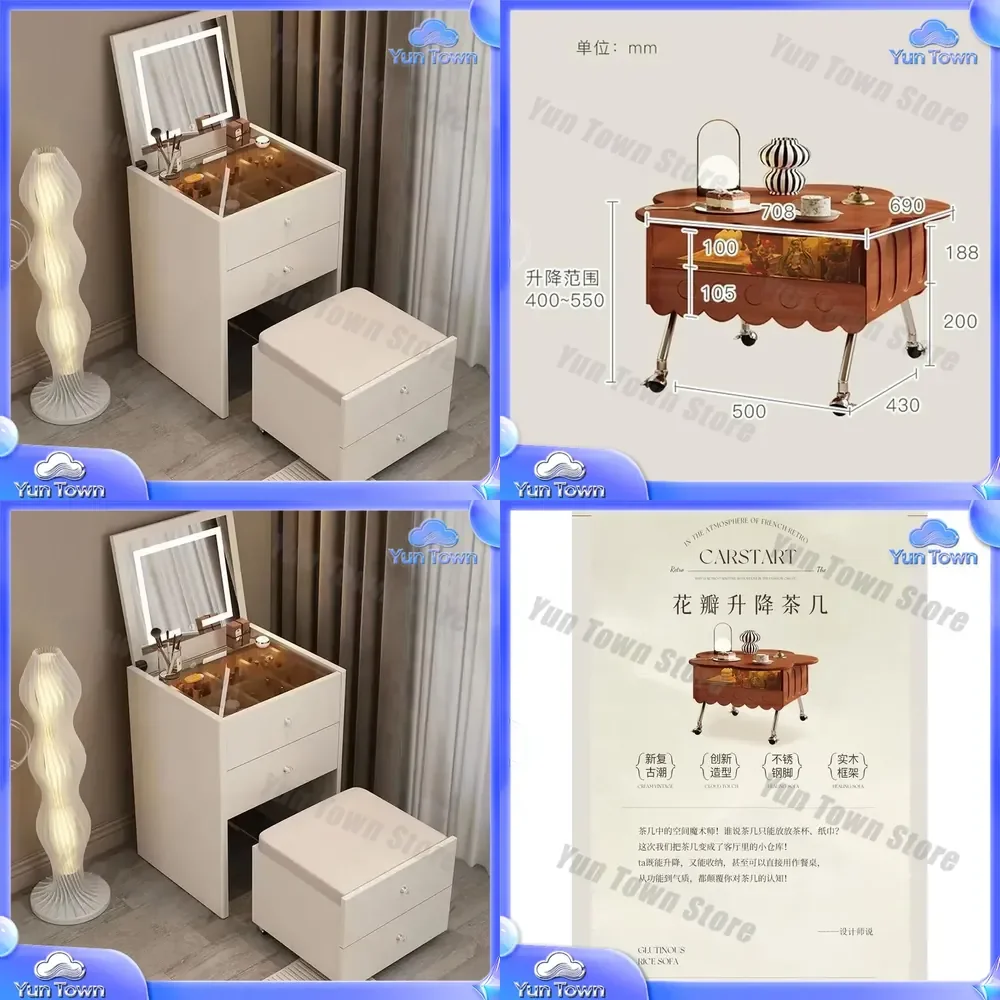 Folding Table for Small Apartment Bedroom Makeup Table Flip Top Modern Minimalist Vanity Desk with Mirror and Integrated