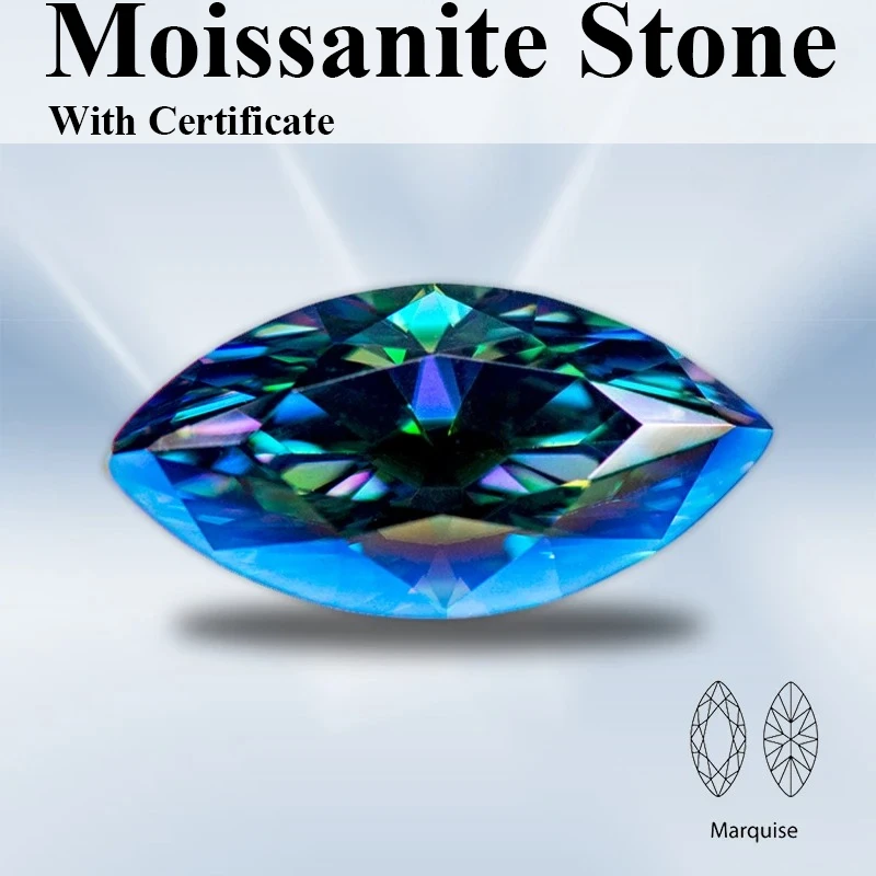 

Moissanite Stone Rainbow Green Color Marquise Cut Gemstone Lab Grown Diamond For DIY Charms Woman Jewelry Making Materials