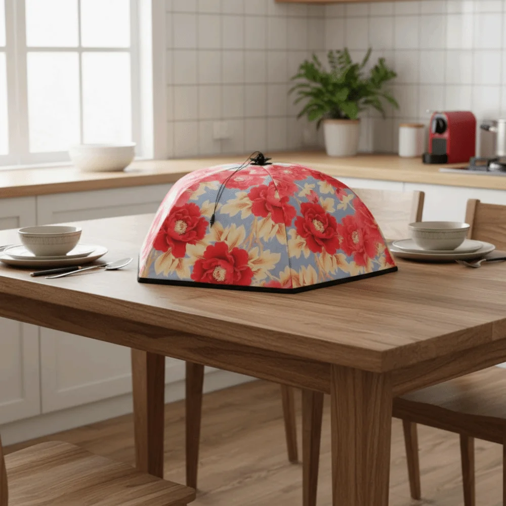 غطاء طاولة طعام قابل للتنفس قابل للطي مستدير/مربع غطاء أطباق قابل للطي مقاوم للغبار ومضاد للبعوض غطاء طعام للمنزل