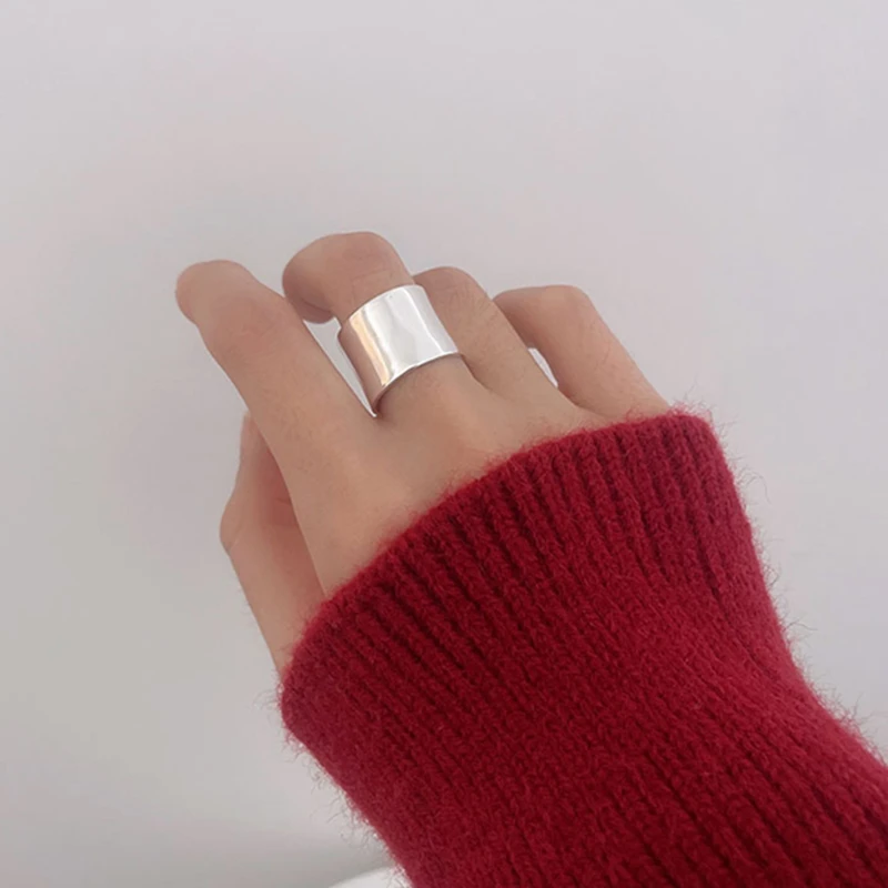 Minimalist Design Silver Color Wide Face Rings for Women Couples Fashion Simple Geometric Handmade Jewelry Party Girl Gifts