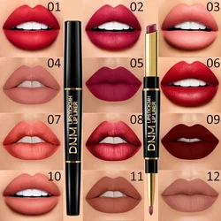 12 Color 2 in 1 Matte Lipstick Lip Liner Lasting Easy Coloring Non-Stick Cup Long-lasting Waterproof Women Velvet Matte Lipstick