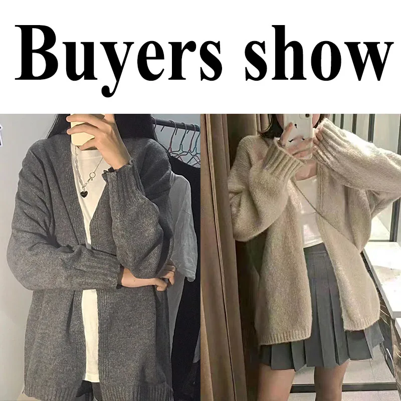 Autumn Winter Thicken Warm Sweater Cardigan Women Japan Style Lazy Wind Soft Knit Cardigans Female Gray Khaki Loose Knitted Coat