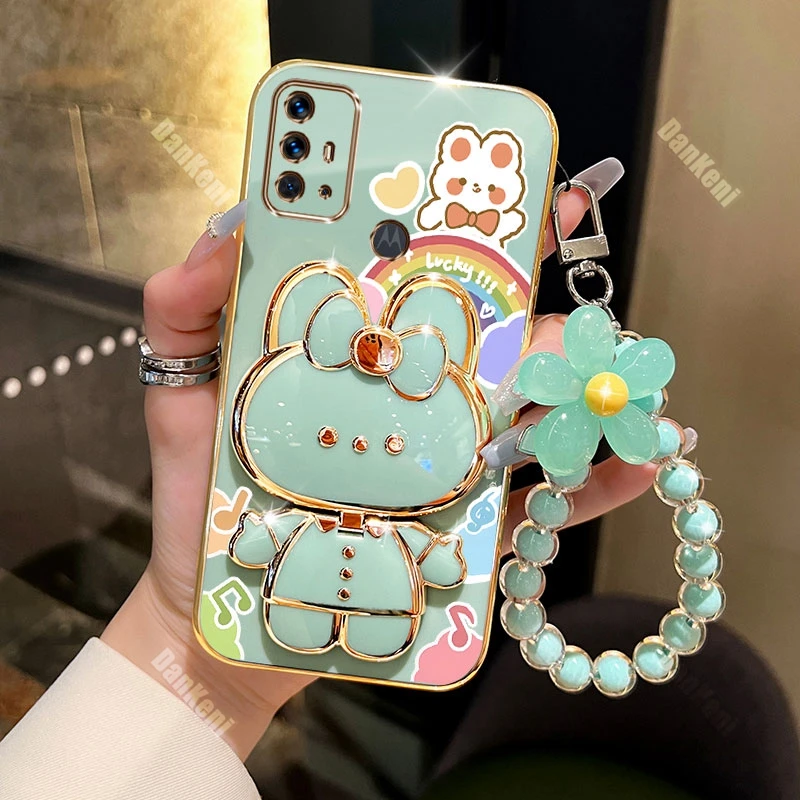 G30 G20 G10 Lucky Rabbit bransoletka etui na telefon do motoroli Moto G30 G20 G10 G13 G32 G22 G23 G9 G9Play G8Plus pokrowiec