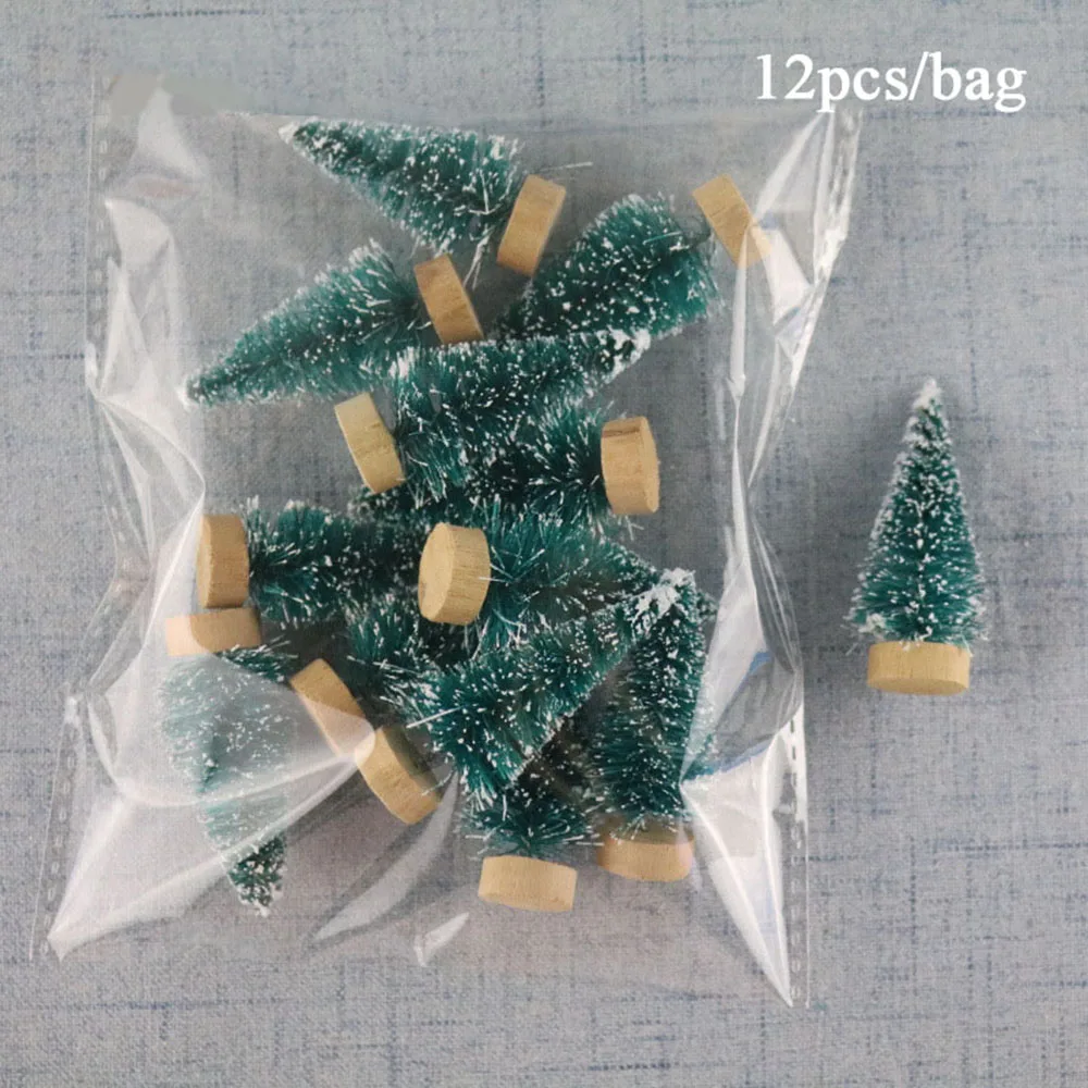 12Pcs Artificial Super Mini Wooden Christmas Tree Blue Green Tower Pine Small Sisal Christmas Tree INS Tabletop Ornament Decor