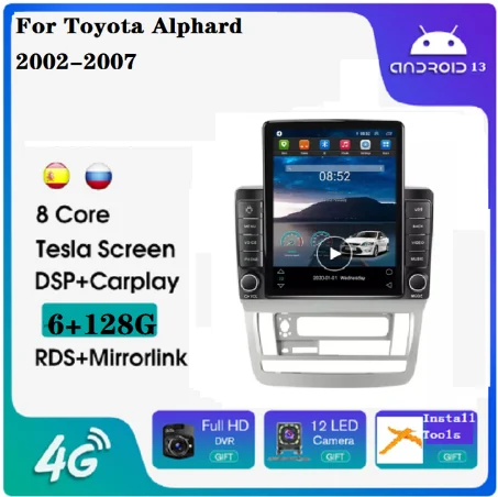 

8+128G Car DVD Player For Toyota Alphard 2002-2007 RDS IPS car video radio 360 camera carplay+auto auto Audio Players system