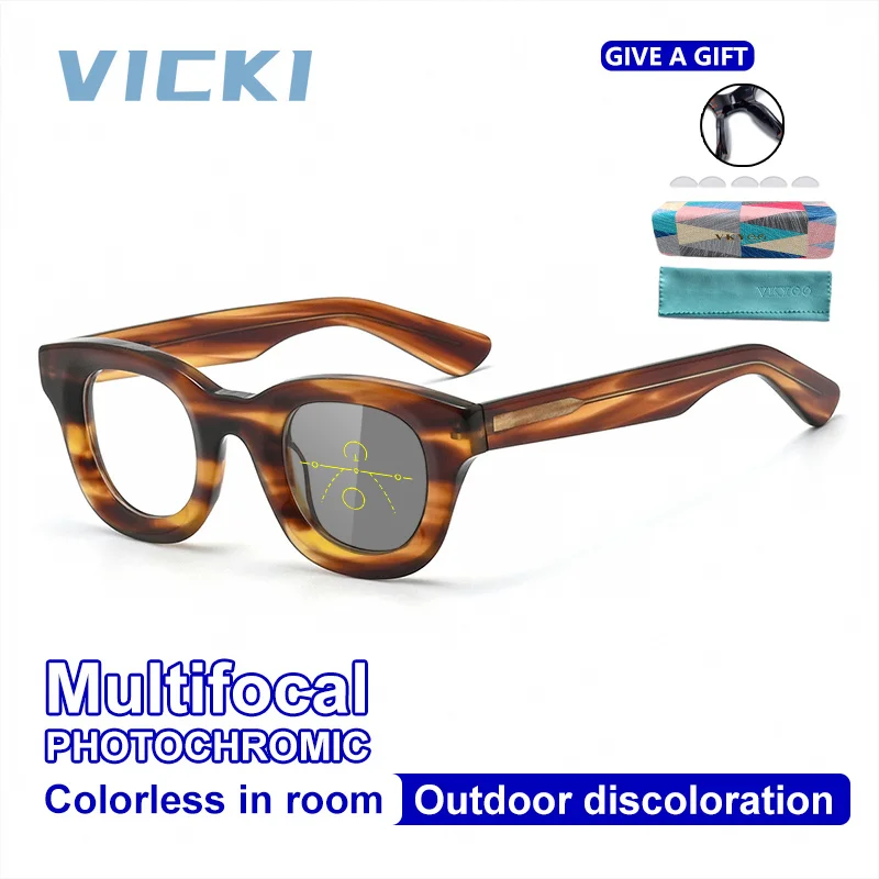 Lunettes VICKI classiques et élégantes, rétro, en acétate, progressives, multifocales, photochromiques, anti-lumière bleue, avec prescription personnalisable