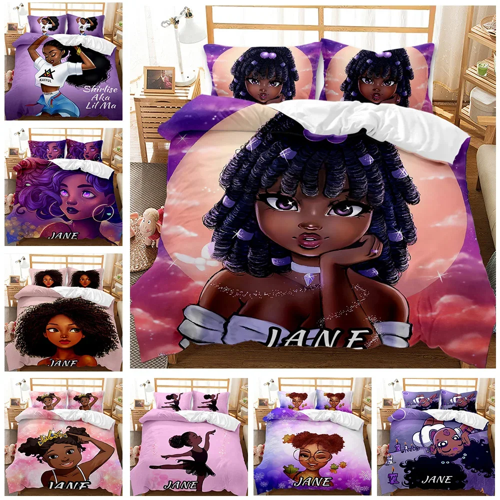 Black Girl Magic Bedding Set, African American Black Art Girl Duvet Cover, Bedroom Decor Comforter Cover For Teens