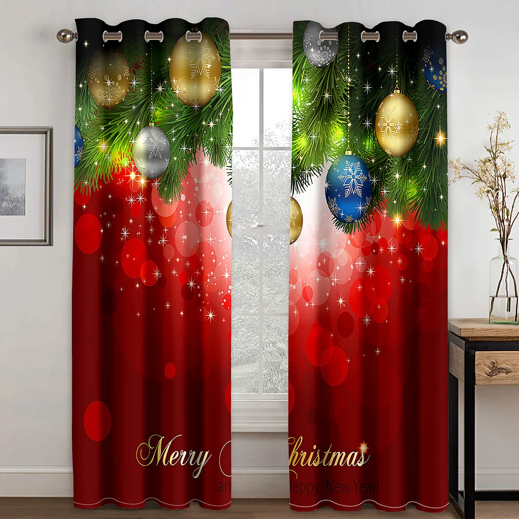 Merry Christmas, Christmas Red Balloon Snowflake Festive Curtain 2 Panels Deluxe Living Room Bedroom Kids Room Decor