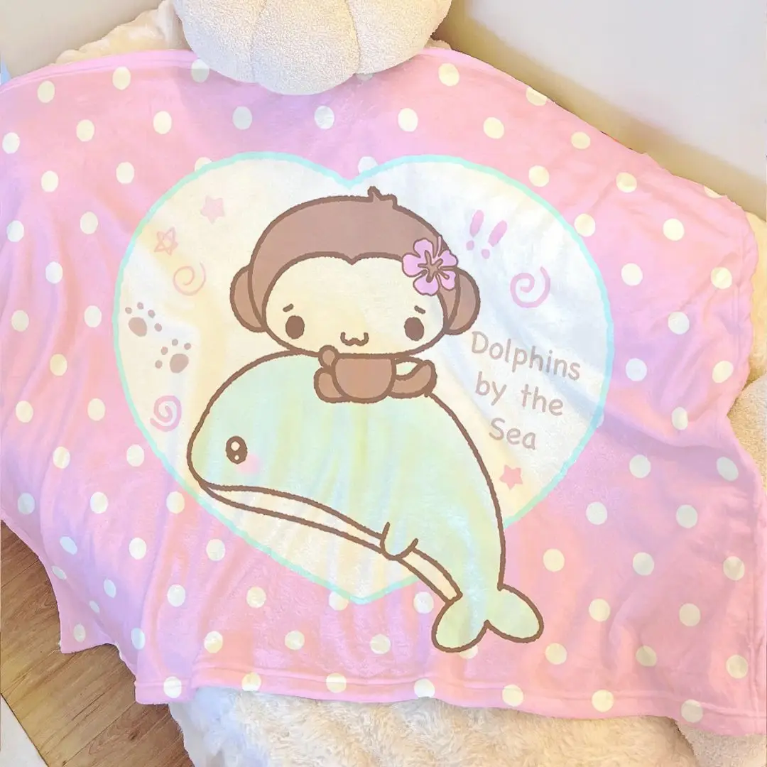 Ins Style Cute Japanese Monkey Flannel Throw Blanket, Cartoon Soft Cover for Bed, Office Nap & Dorm Room Air Conditioning Blanke