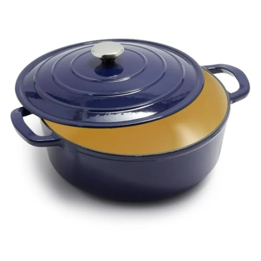 

Sur La Table 7Qt Эмалированная чугунная голландская духовка с крышкой для плетения, выпечки, глубокой жарки, индукционная печь с уплотнениями 500F
