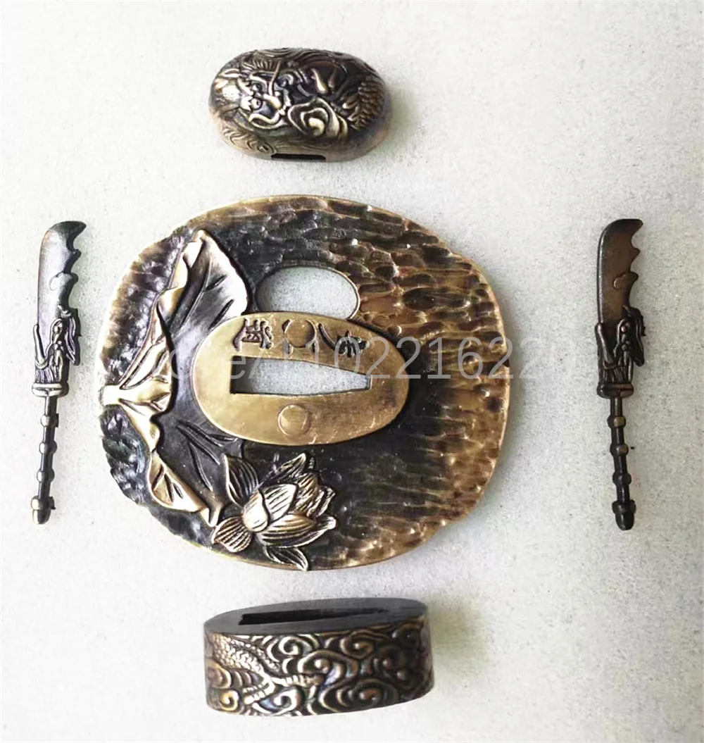 Very Good Copper Tsuba Handguard Guard Brass Fuchi Kashira Menuki For Real Japanese Japan Samurai Katana Sword Fittings Nice
