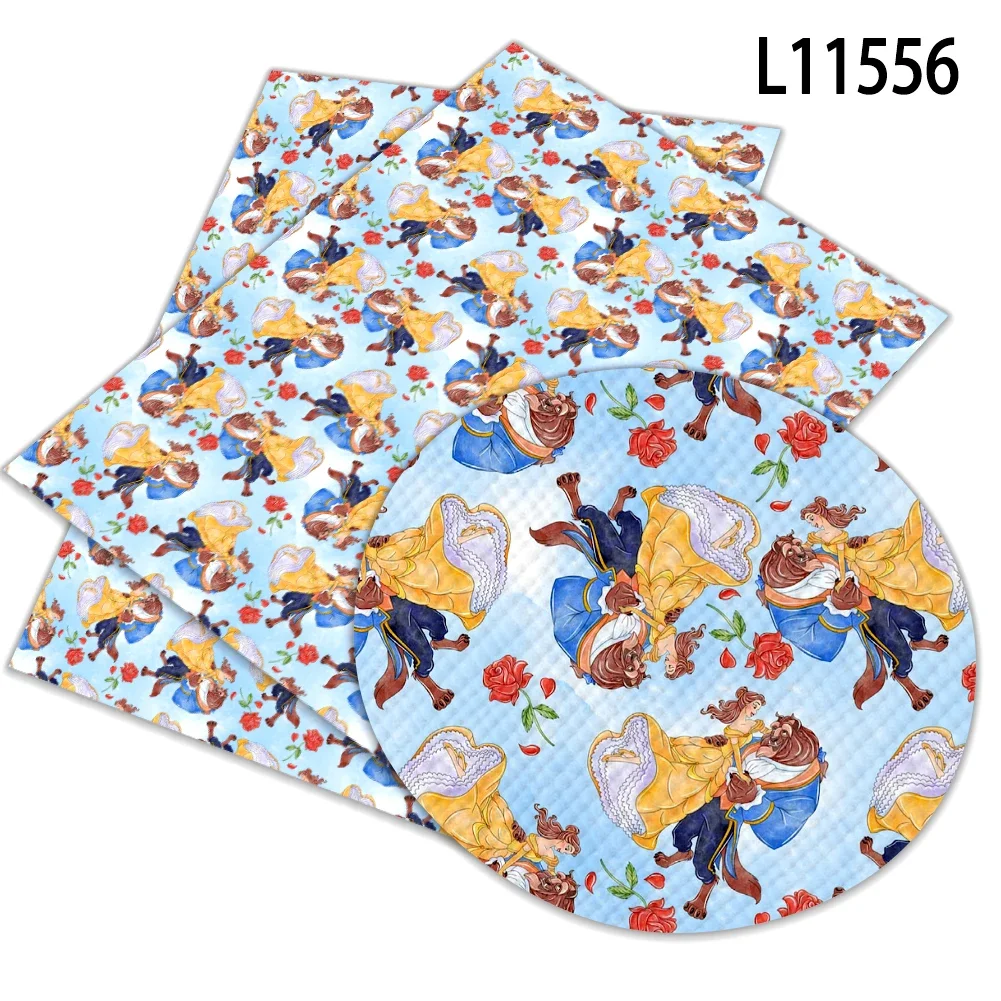 Disney Cartoon Many Princess Character Printed Pattern Faux Leather For DIY Hair Bow Craft Making Leather Roll 11.8*53.5