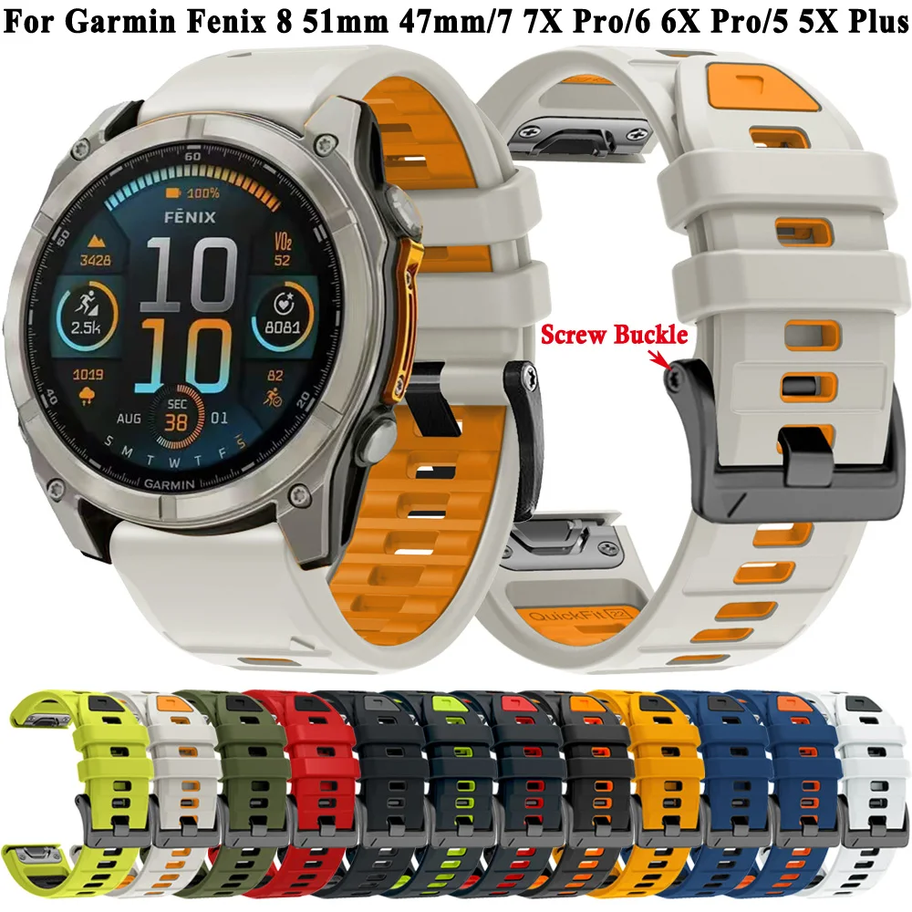 

QuickFit 26mm 22mm Silicone Strap For Garmin Fenix 8 51mm 47mm E 7 7X 6X Pro 5X Plus 965 955 Epix Pro Gen 2/Enduro 3 2 Watchband