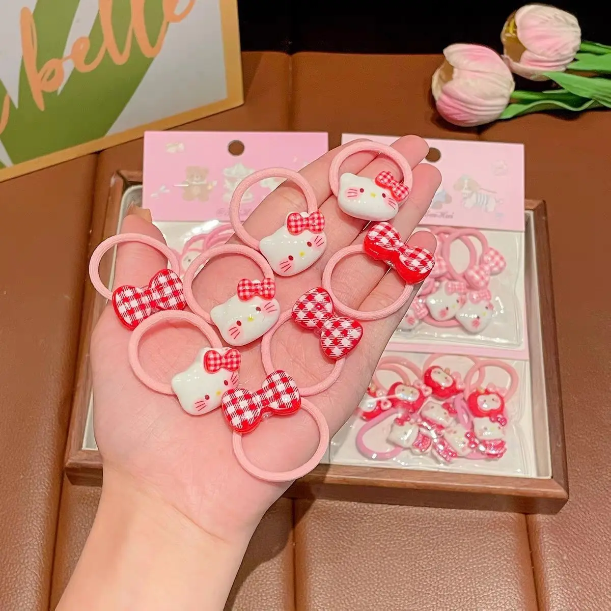 

Helllo Kitty Rubber Band Cute Children Cartoon Pink KT Hair Band Cat Girl Hair Accessories Baby High Elastic Hair Headband Gift