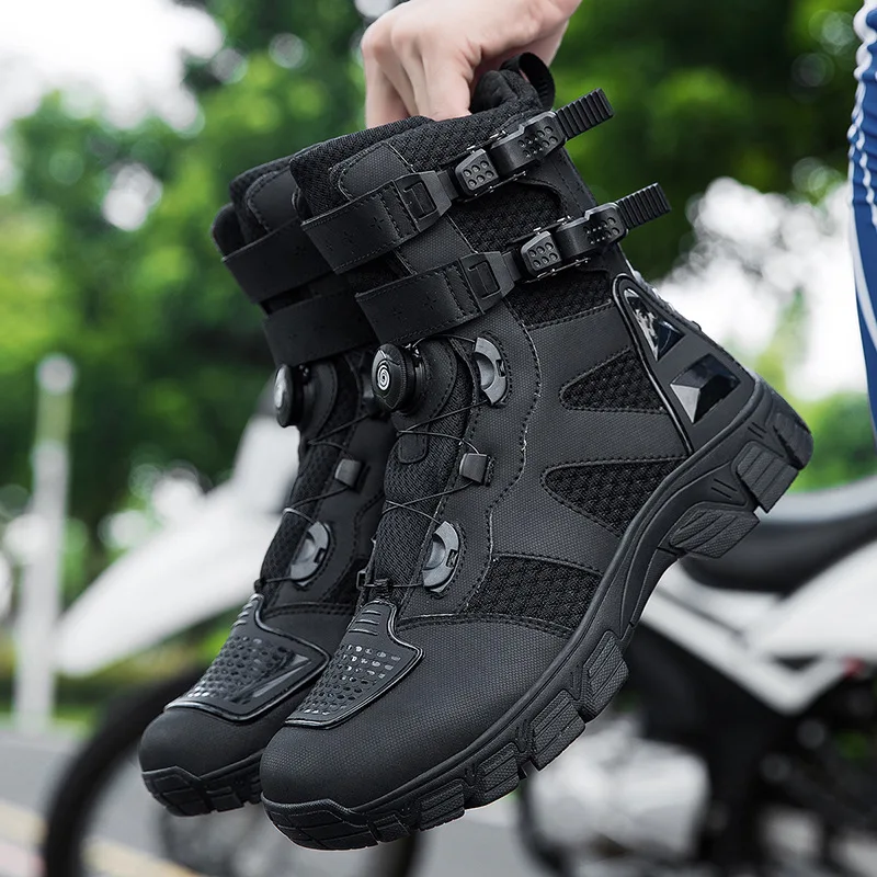

Men Motorcycle Boots Breathable Men's Motos Shoes Anti-fall Motocross Protective Shoes Knob Lock Buckle Equipment Outdoor Sports