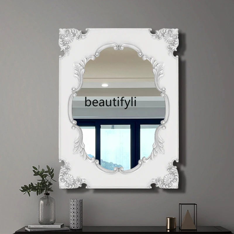 

French retro carved makeup mirror wall-mounted bedroom vanity mirror European bathroom bathroom mirror