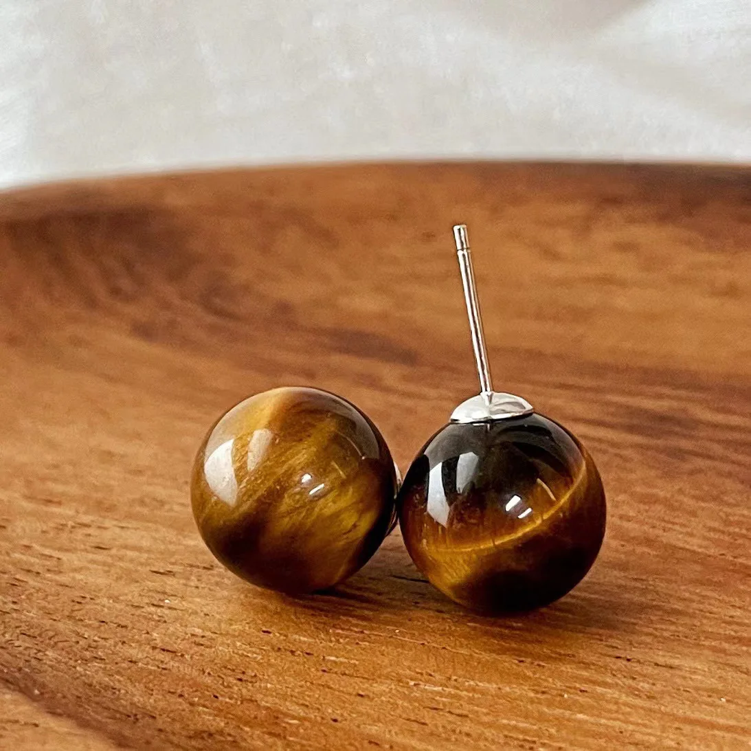 الطبيعية 8 مللي متر 10 مللي متر 12 مللي متر عين النمر المستديرة و S925 أنيقة ساحرة جميلة 1 زوج أقراط مجوهرات للنساء الحياة اليومية أو الحفلات